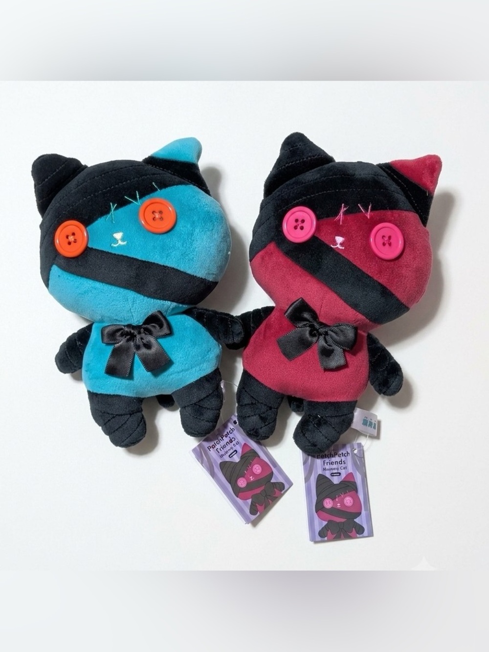 Patch Patch Friends Mummy Cat Blue / Red 7" Plush Bundle
